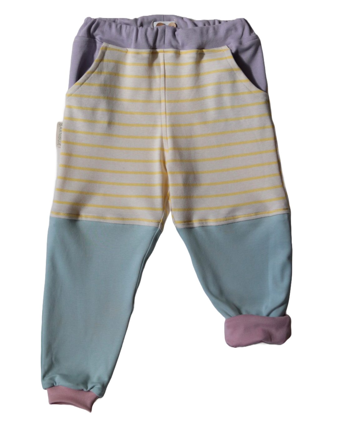 mitwachsende Kinderhose Colorblock Ringel Zitrone Eisblau | BARNBUX