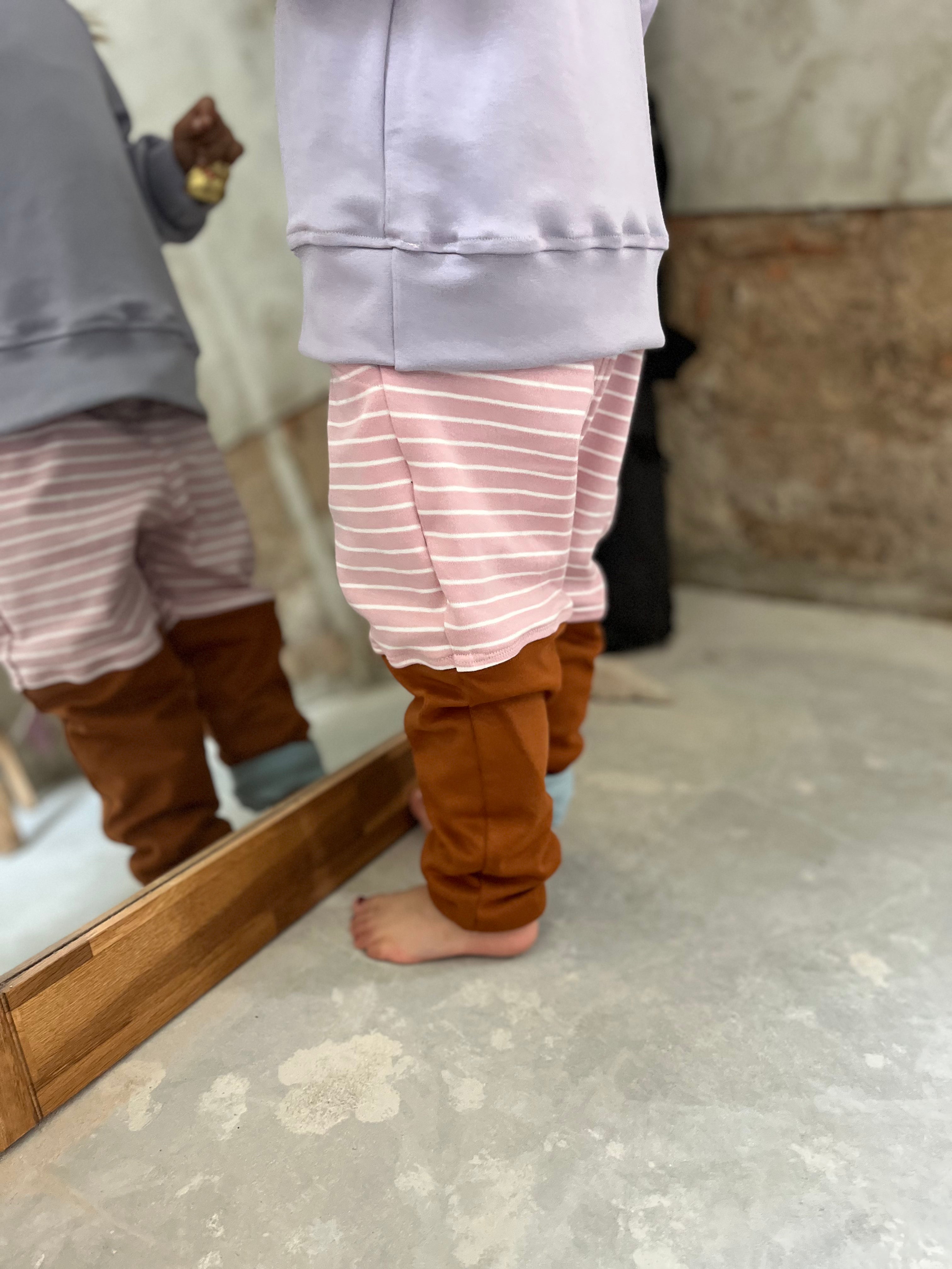 mitwachsende Kinderhose Colorblock Ringel Rosa Rost | BARNBUX