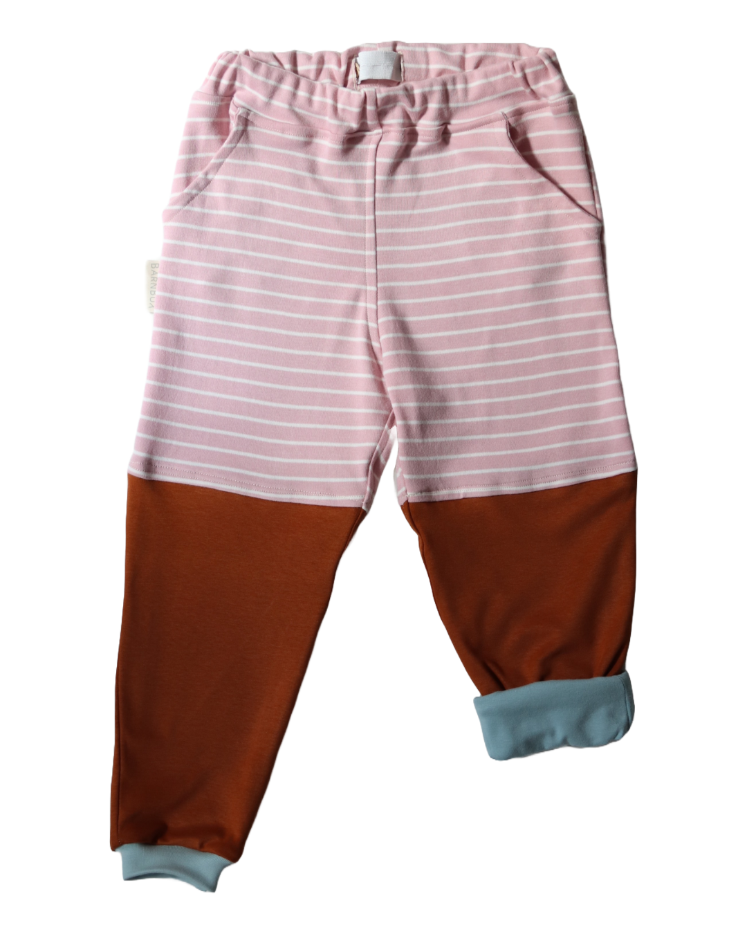 mitwachsende Kinderhose Colorblock Ringel Rosa Rost | BARNBUX