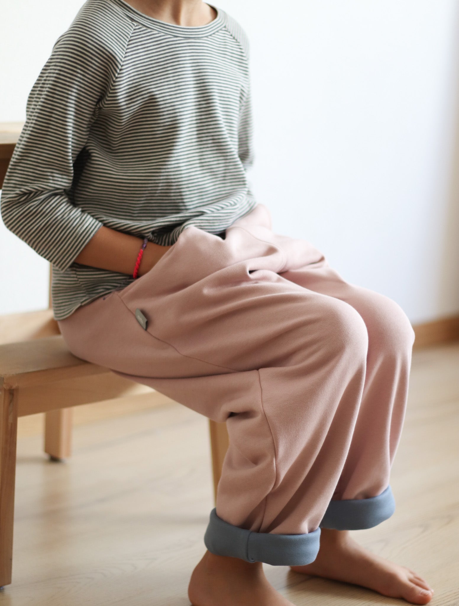 Bio Kindermode Mitwachshose Kuschelsweat Altrosa Steinblau | BARNBUX