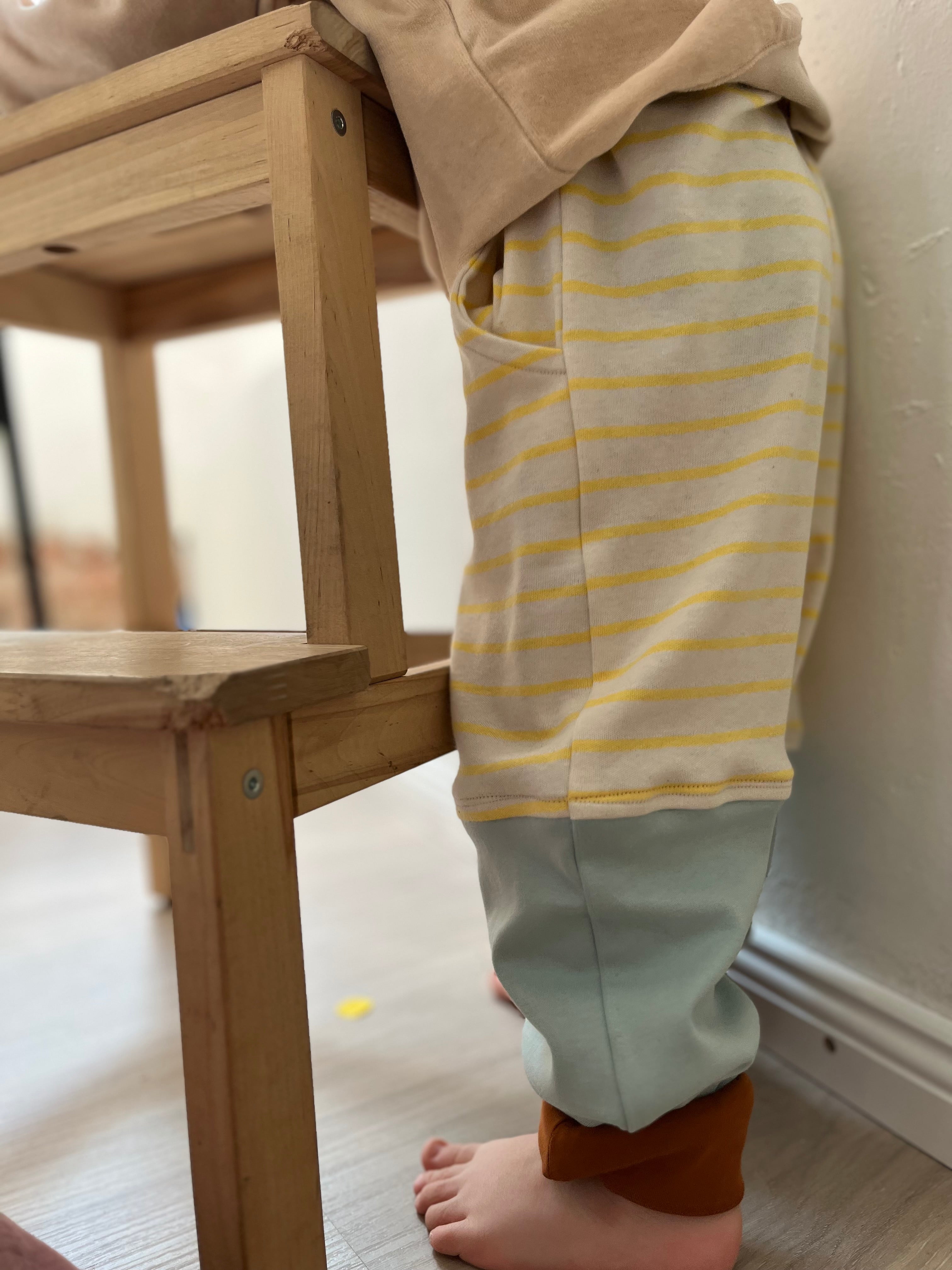 mitwachsende Kinderhose Colorblock Zitrone Natur Wolke| BARNBUX